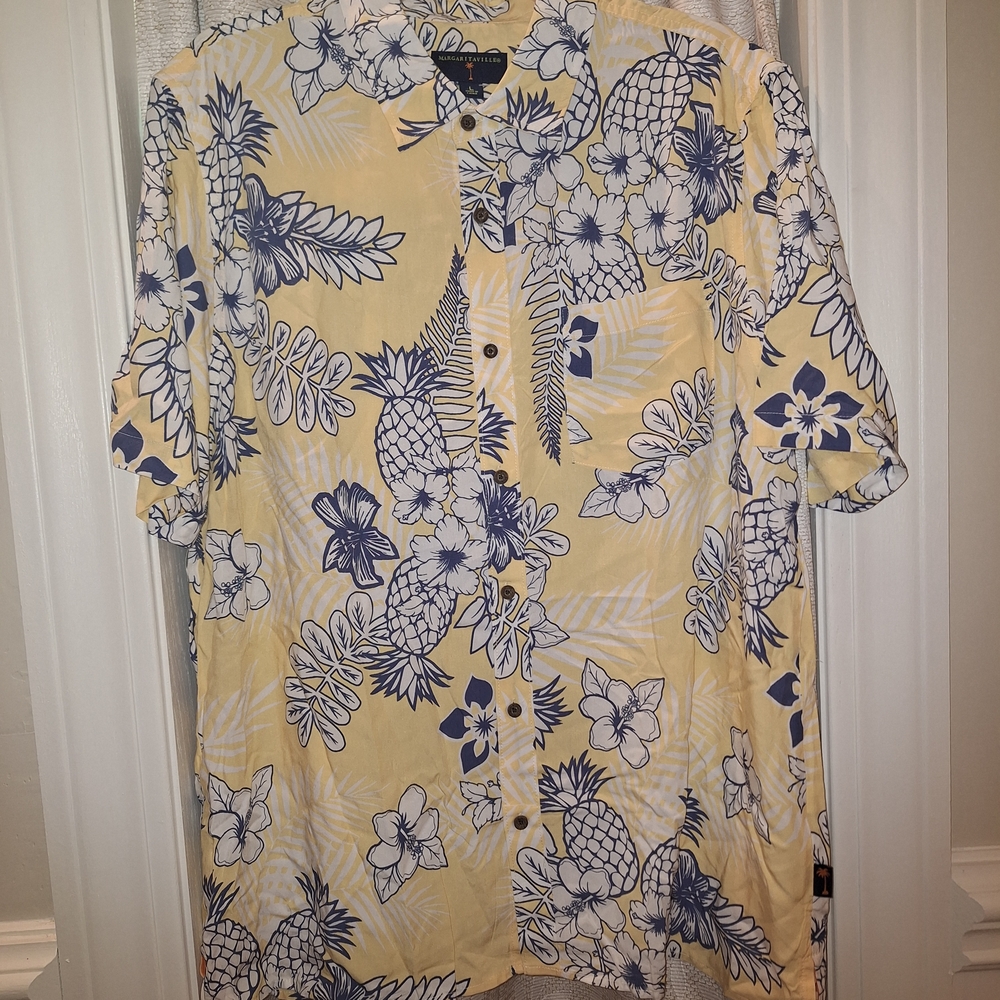 Margaritaville Yellow and Blue Casual Button Down Shirt